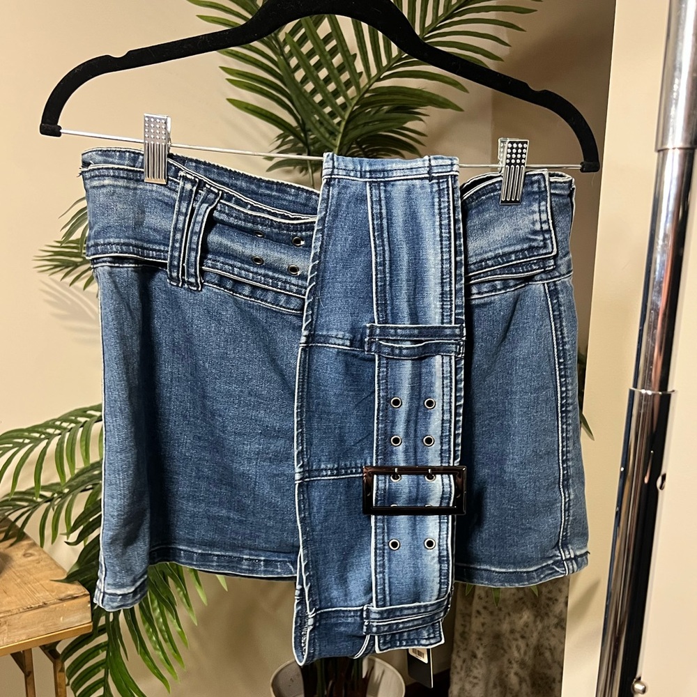Fashion Nova Blue Denim Skirt with Belt set